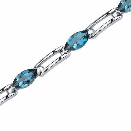 London Blue Topaz Bracelet Sterling Silver Marquise 5.75 Carats