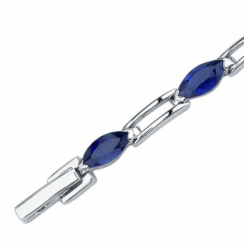 Blue Sapphire Bracelet Sterling Silver Marquise Cut 5.75 Carats