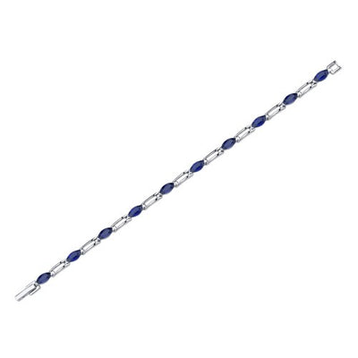 Blue Sapphire Bracelet Sterling Silver Marquise Cut 5.75 Carats