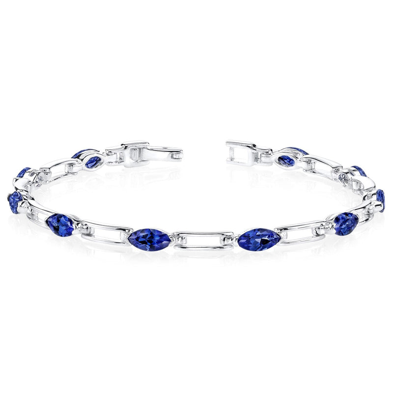 Blue Sapphire Bracelet Sterling Silver Marquise Cut 5.75 Carats