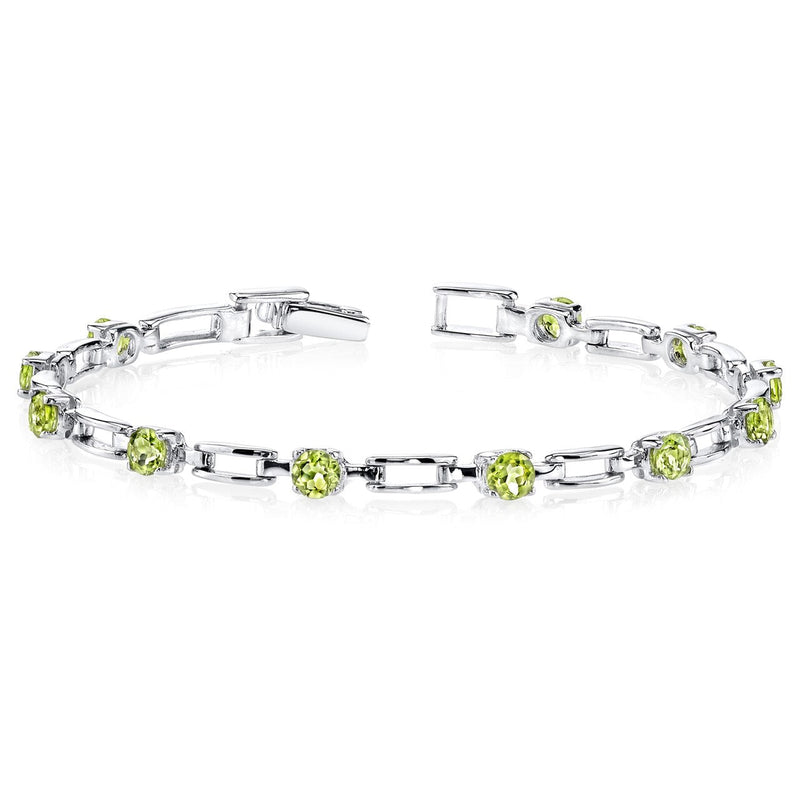 Peridot Bracelet Sterling Silver Round Shape 3 Carats