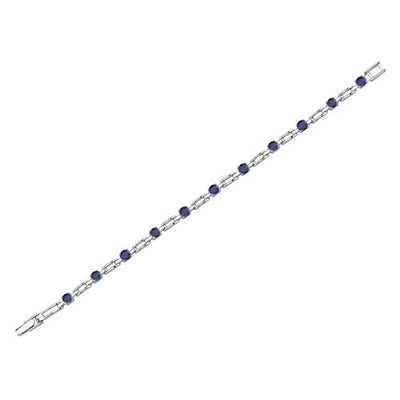 Blue Sapphire Bracelet Sterling Silver Round Shape 3 Carats