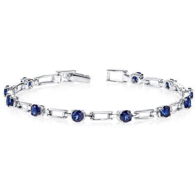 Blue Sapphire Bracelet Sterling Silver Round Shape 3 Carats