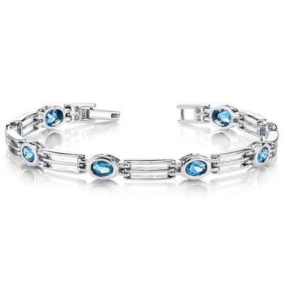 London Blue Topaz Bracelet Sterling Silver Oval Cut 3.75 Carats