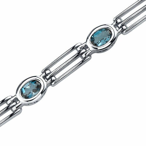 London Blue Topaz Bracelet Sterling Silver Oval Cut 3.75 Carats