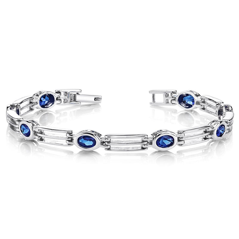 Blue Sapphire Bracelet Sterling Silver Oval Shape 3.75 Carats SB3596