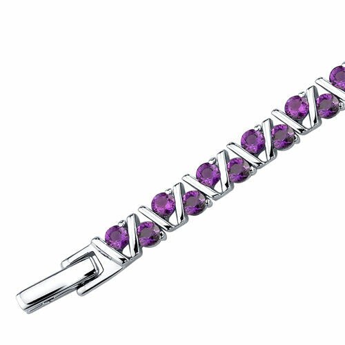 Amethyst Bracelet Sterling Silver Round Shape 4.75 Carats