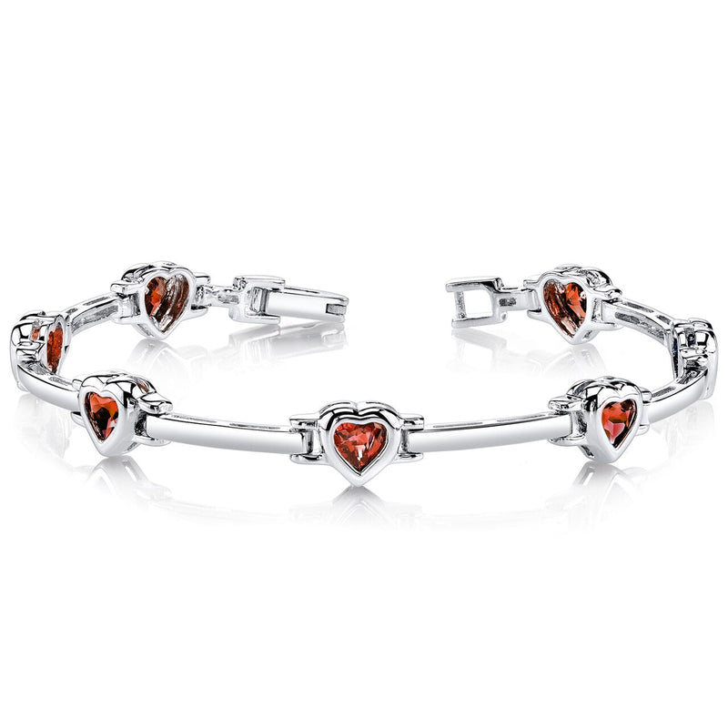 Garnet Bracelet Sterling Silver Heart Shape 3.75 Carats