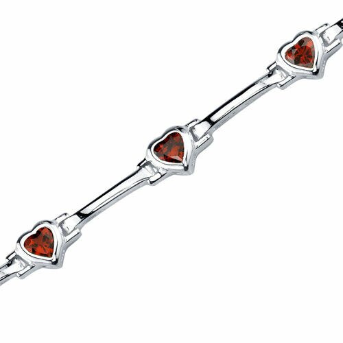 Garnet Bracelet Sterling Silver Heart Shape 3.75 Carats