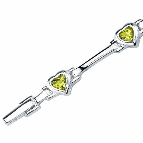 Peridot Bracelet Sterling Silver Heart Shape 3.25 Carats