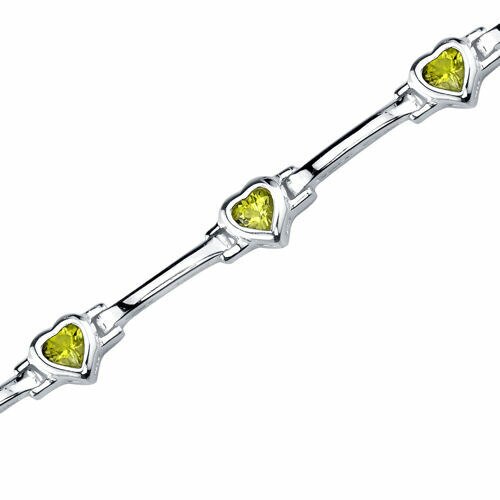 Peridot Bracelet Sterling Silver Heart Shape 3.25 Carats