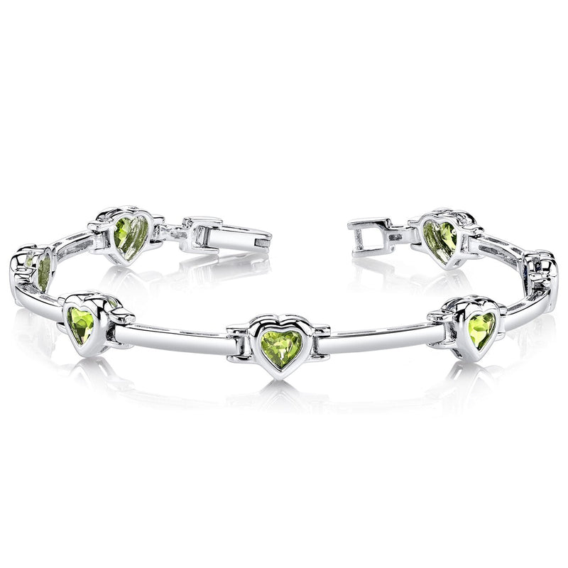 Peridot Bracelet Sterling Silver Heart Shape 3.25 Carats