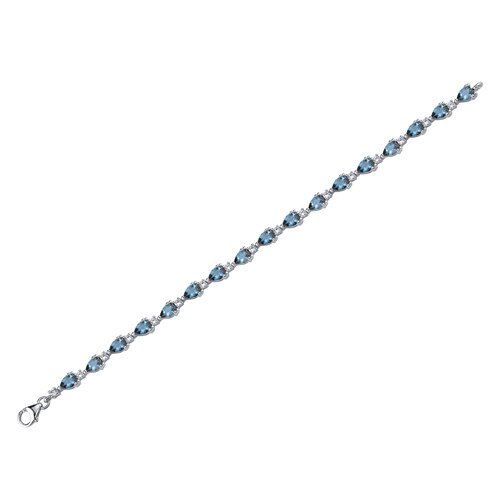 London Blue Topaz Bracelet Sterling Silver Pear Cut 6.75 Carats