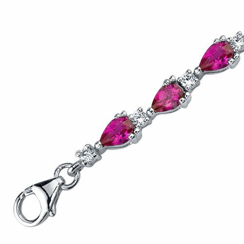 Ruby Teardrop Tennis Bracelet Sterling Silver Pear Shape 6.75 Carats