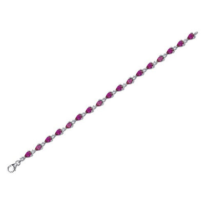 Ruby Teardrop Tennis Bracelet Sterling Silver Pear Shape 6.75 Carats