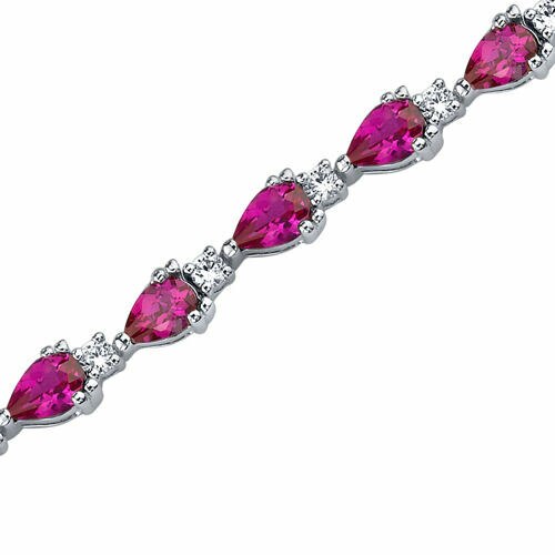 Ruby Teardrop Tennis Bracelet Sterling Silver Pear Shape 6.75 Carats