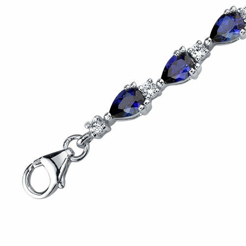 Blue Sapphire Tennis Bracelet Sterling Silver Pear Shape 6.75 Carats