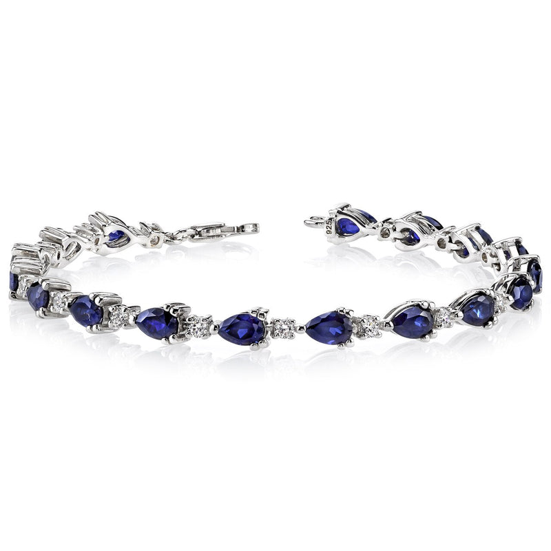 Blue Sapphire Tennis Bracelet Sterling Silver Pear Shape 6.75 Carats