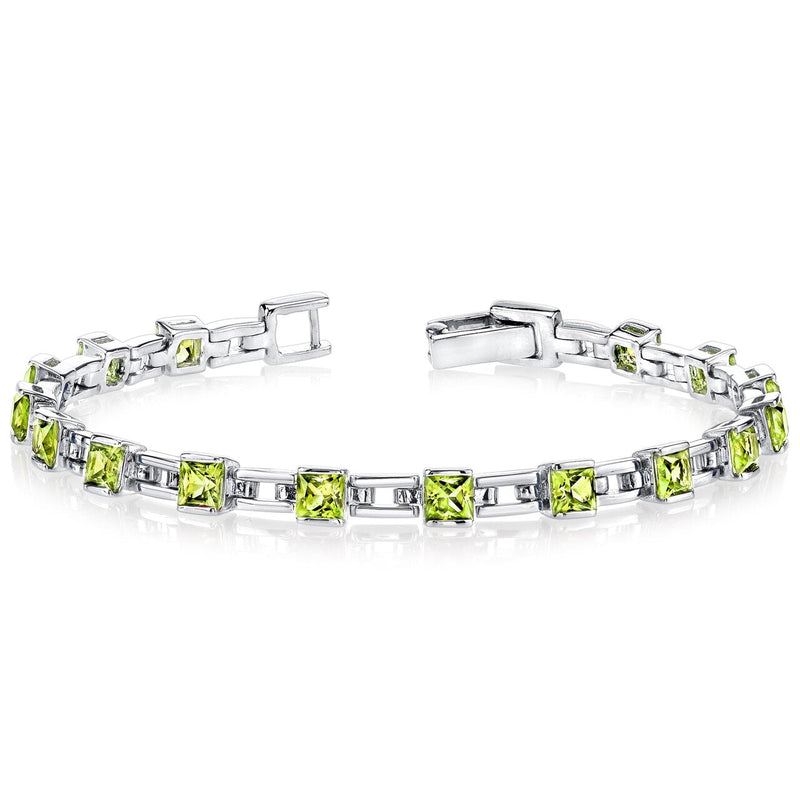 Peridot Bracelet Sterling Silver Princess Shape 5.5 Carats