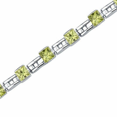 Peridot Bracelet Sterling Silver Princess Shape 5.5 Carats