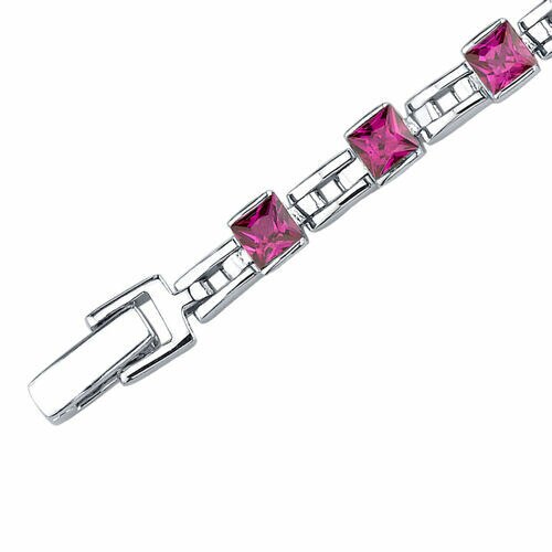 Ruby Bracelet Sterling Silver Princess Shape 6 Carats