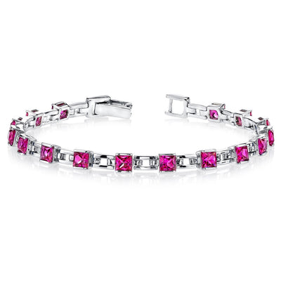 Ruby Bracelet Sterling Silver Princess Shape 6 Carats