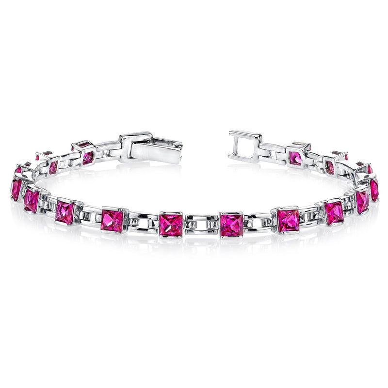 Ruby Bracelet Sterling Silver Princess Shape 6 Carats