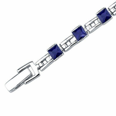 Blue Sapphire Bracelet Sterling Silver Princess Shape 6 Carats