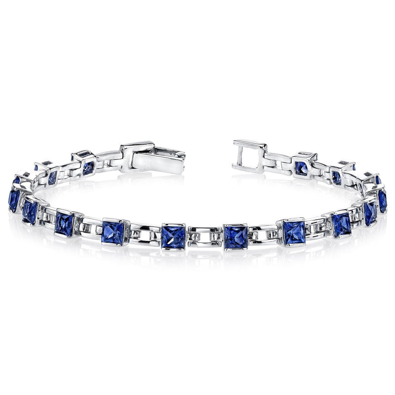 Blue Sapphire Bracelet Sterling Silver Princess Shape 6 Carats