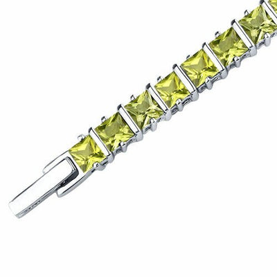 Peridot Bracelet Sterling Silver Princess Shape 12.25 Carats