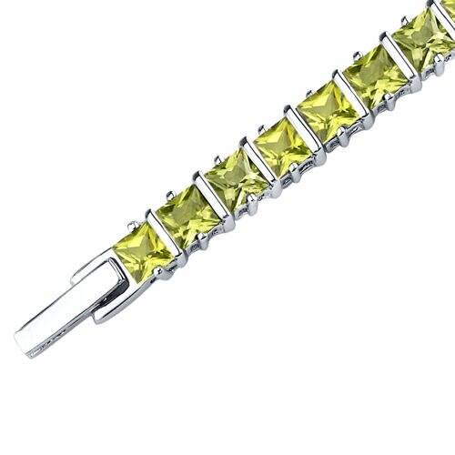 Peridot Bracelet Sterling Silver Princess Shape 12.25 Carats