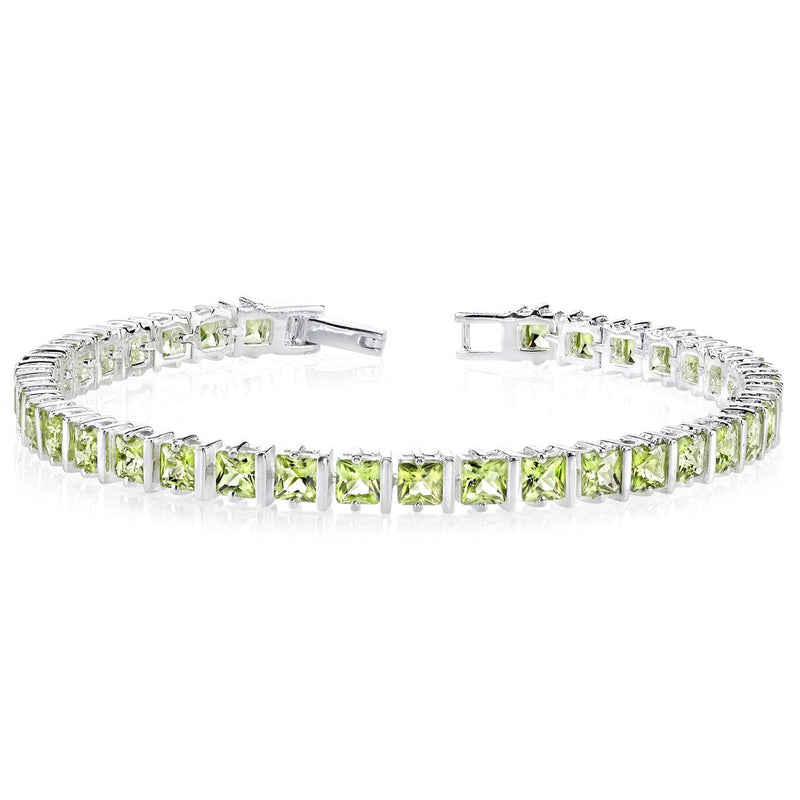 Peridot Bracelet Sterling Silver Princess Shape 12.25 Carats