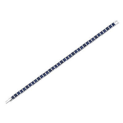 Blue Sapphire Tennis Bracelet Sterling Silver Princess Shape 14 Carats