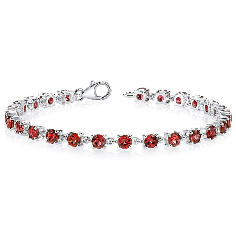 Garnet Bracelet Sterling Silver Round Shape 8 Carats