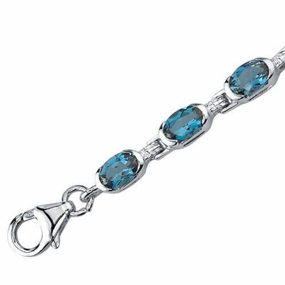 London Blue Topaz Bracelet Sterling Silver Oval Cut 7.75 Carats