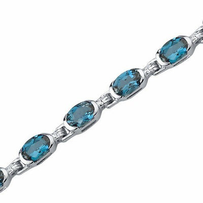 London Blue Topaz Bracelet Sterling Silver Oval Cut 7.75 Carats