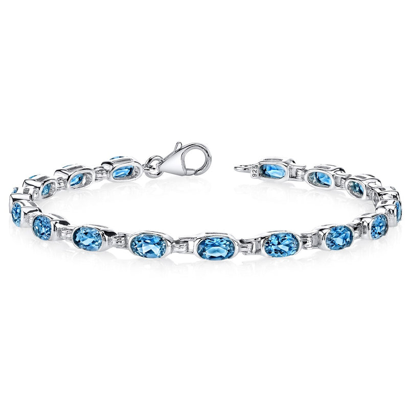 London Blue Topaz Bracelet Sterling Silver Oval Cut 7.75 Carats