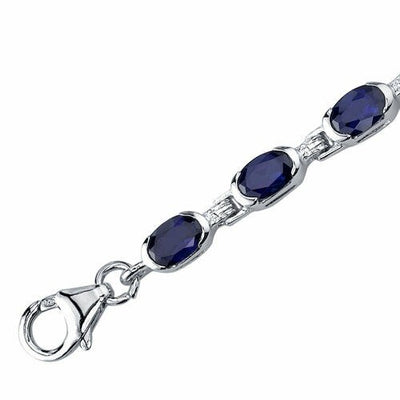 Blue Sapphire Tennis Bracelet Sterling Silver Oval Shape 7.75 Carats