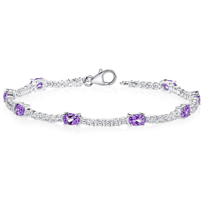 Amethyst 8-Stone Tennis Bracelet Sterling Silver Oval Shape 3.25 Carats