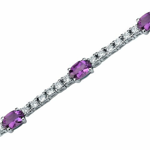 Amethyst 8-Stone Tennis Bracelet Sterling Silver Oval Shape 3.25 Carats