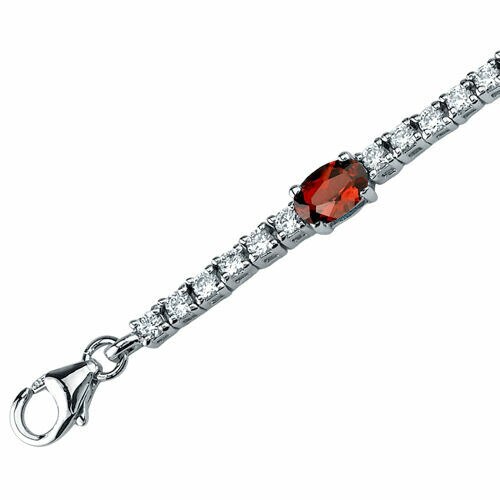 Garnet 8-Stone Tennis Bracelet Sterling Silver Oval Shape 4.25 Carats