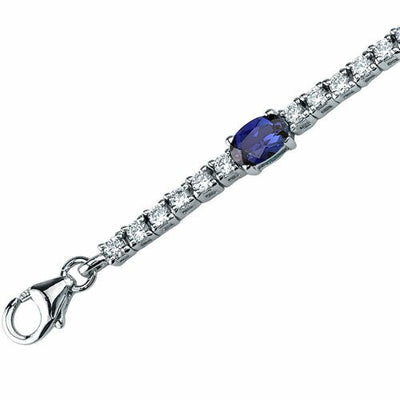 Blue Sapphire Bracelet Sterling Silver Oval Shape 4 Carats