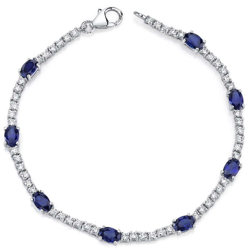 Blue Sapphire Bracelet Sterling Silver Oval Shape 4 Carats