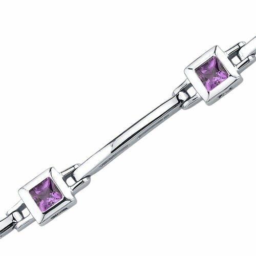 Amethyst Bracelet Sterling Silver Princess Shape 1.75 Carats