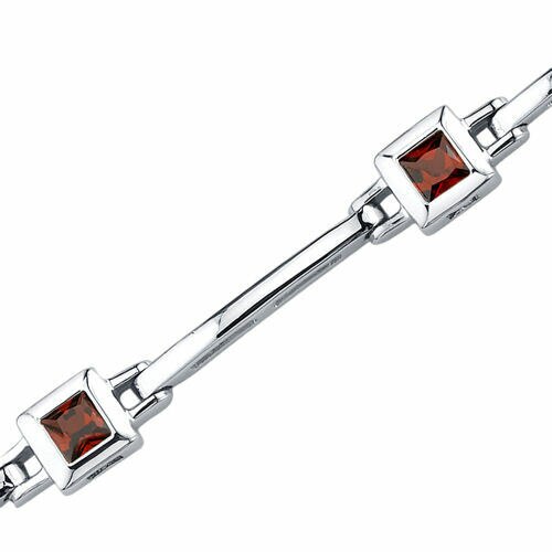 Garnet Bracelet Sterling Silver Princess Shape 2.25 Carats