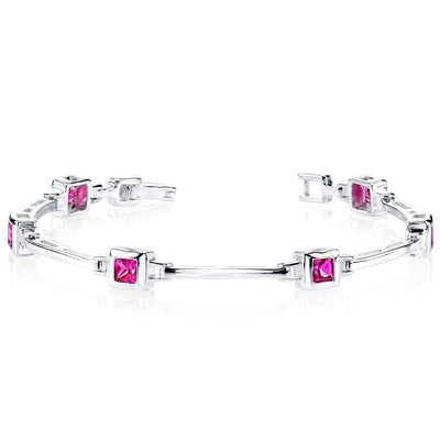 Ruby Bracelet Sterling Silver Princess Shape 3 Carats