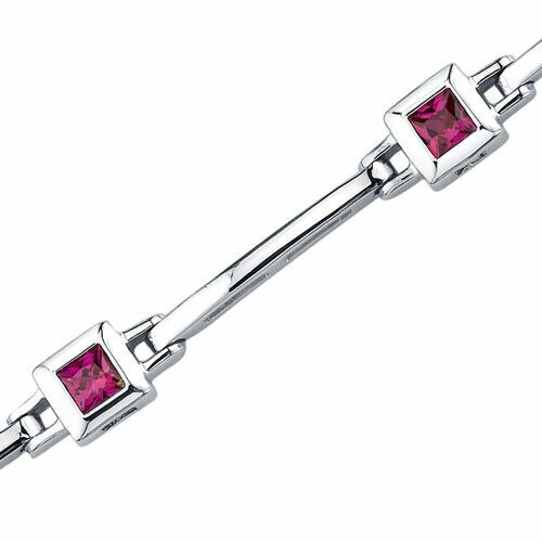 Ruby Bracelet Sterling Silver Princess Shape 3 Carats