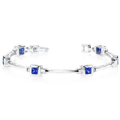 Blue Sapphire Bracelet Sterling Silver Princess Shape 3 Carats