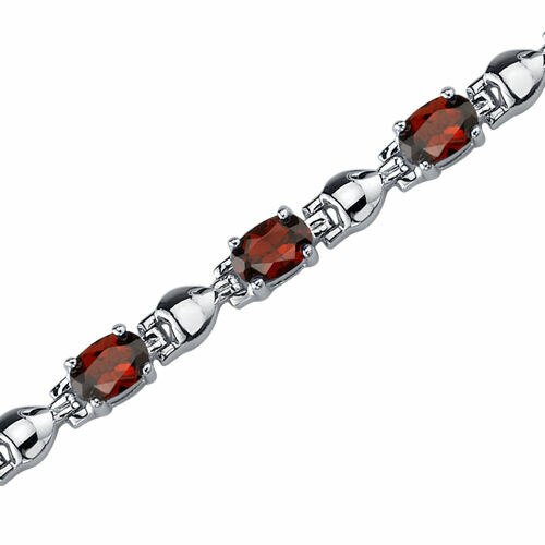 Garnet Bracelet Sterling Silver Oval Shape 6.50 Carats