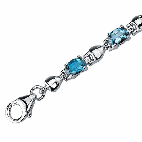 London Blue Topaz Bracelet Sterling Silver Oval Cut 5.5 Carats